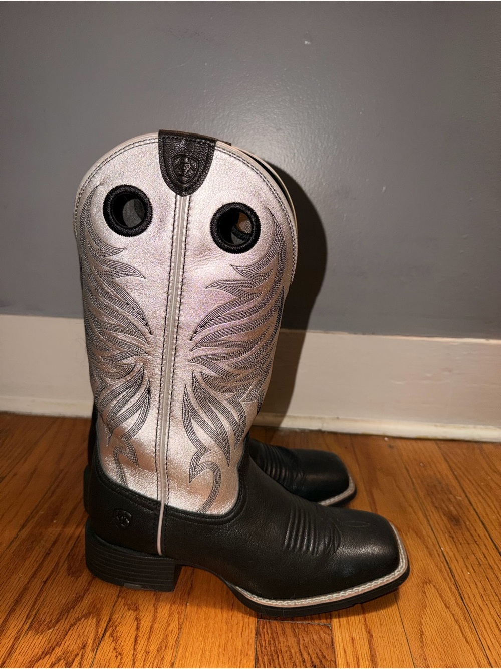 Ariat womens dark carbon and antique silver round up Ryder square toe cowboy boo